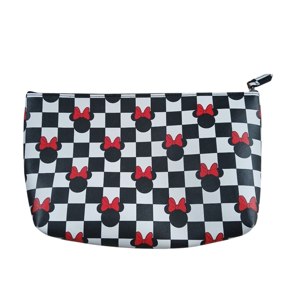 Disney Black and White Checkered Clutch with Red Bow Accents Minnie Mouse - Picture 1 of 5